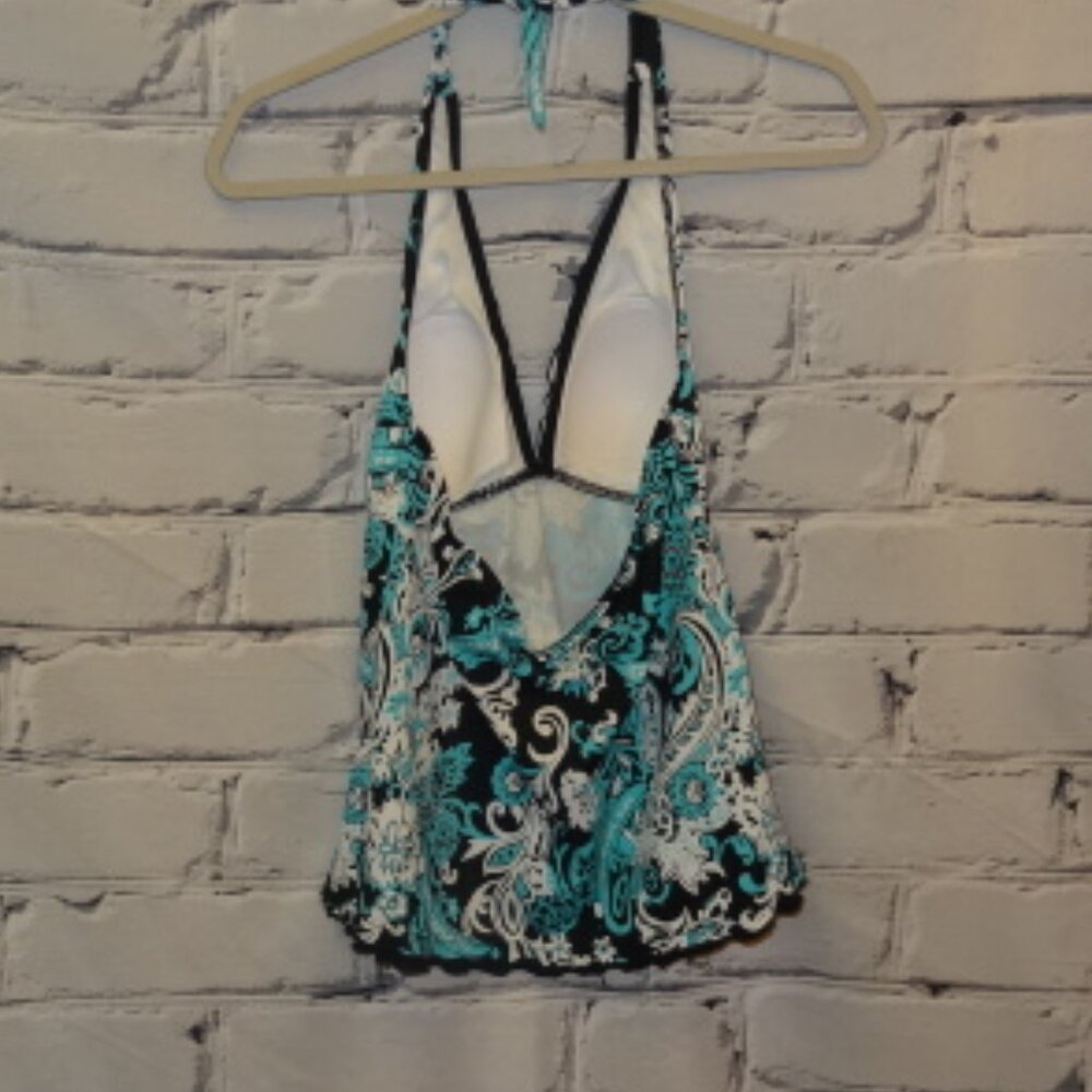 Jamaica Bay Black, White & Teal Tankini Swim Top - Picture 4 of 8